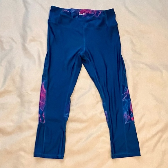 Kyodan Blue Leggings with Abstract Pink Accents - Picture 1 of 4